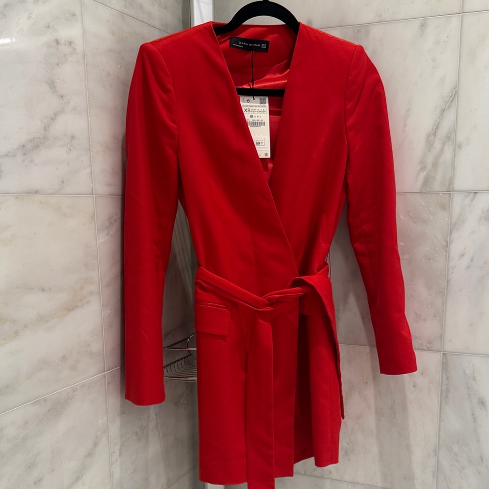 Zara Vibrant Red Belted Dress